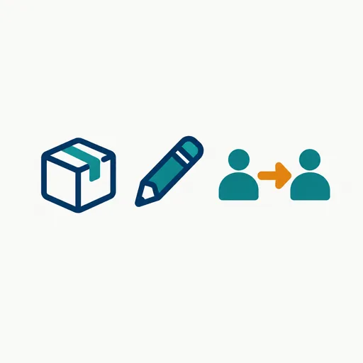 A package, a pencil and a person handing off to a second person: what callers can do.