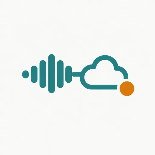 A waveform flowing into a cloud next to a coin: a voice model billed per minute.