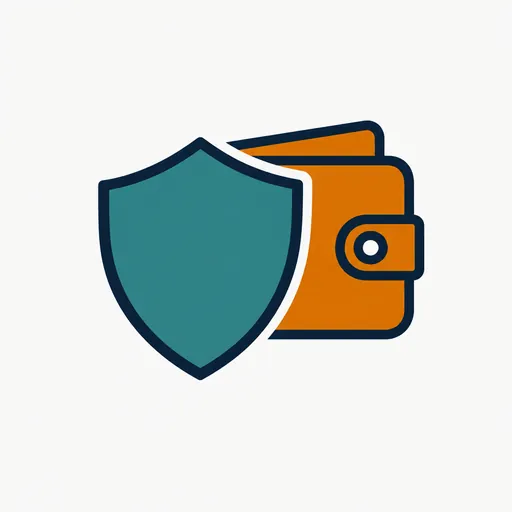 A shield in front of a wallet.