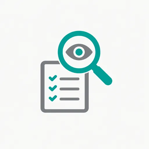 A magnifying glass with an eye over a checklist.