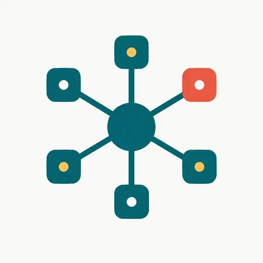 A hub with six spokes ending in small app squares, standing for a model shipped into many products.