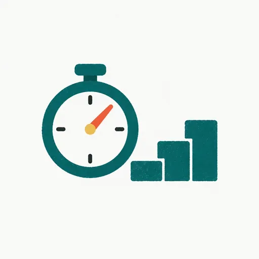 A stopwatch beside a short row of ascending steps, standing for a two-month release cadence.