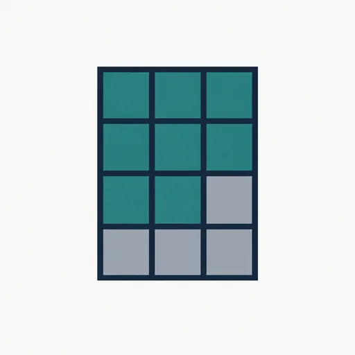A grid of squares, eight filled, four grey.