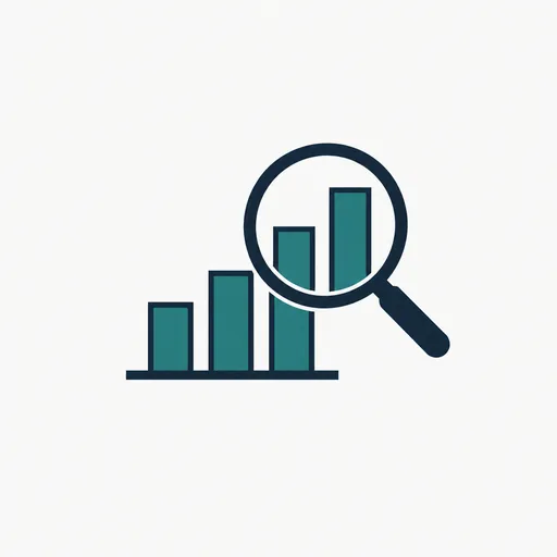 A magnifying glass over a bar chart.