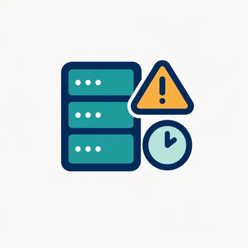 A server rack with a warning sign and a clock: short outages.