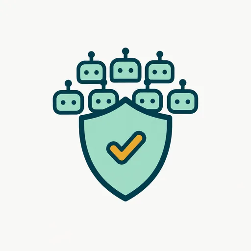 A shield in front of a crowd of small robot icons: protection from rogue agents.