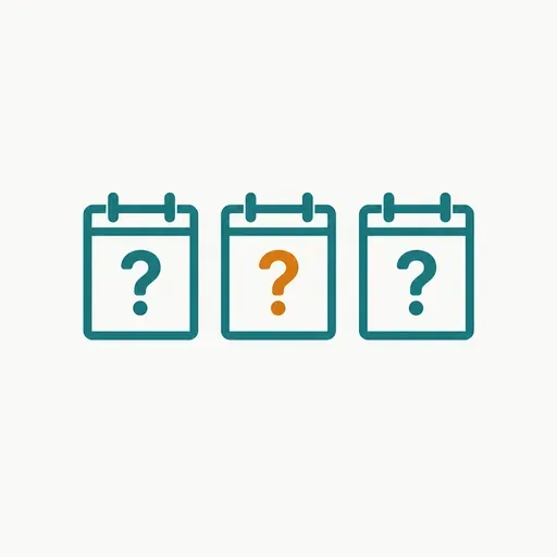 Three small calendar pages in a row, each with a question mark.