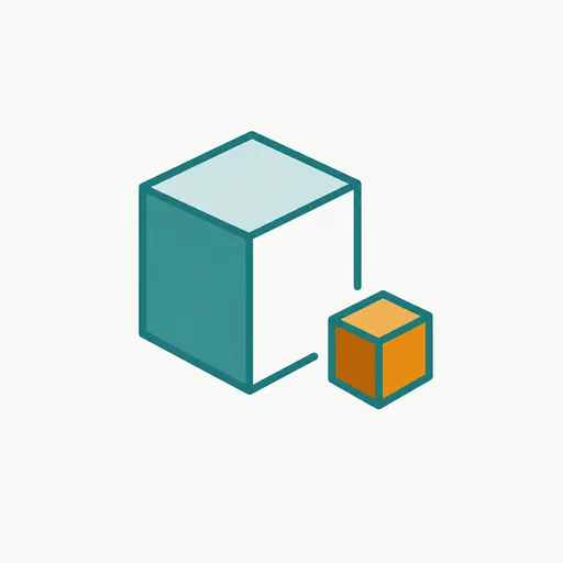 A large cube labelled with a T beside a smaller cube.
