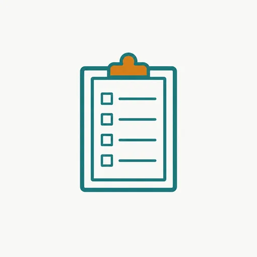 A clipboard with a checklist, all boxes still empty.