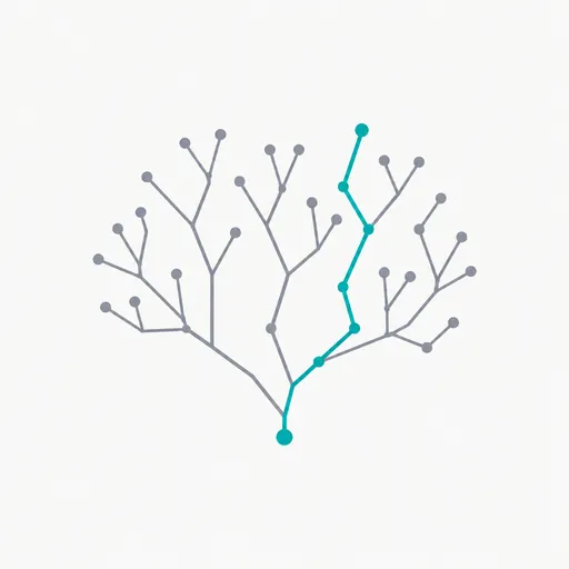 A branching tree with one highlighted path.