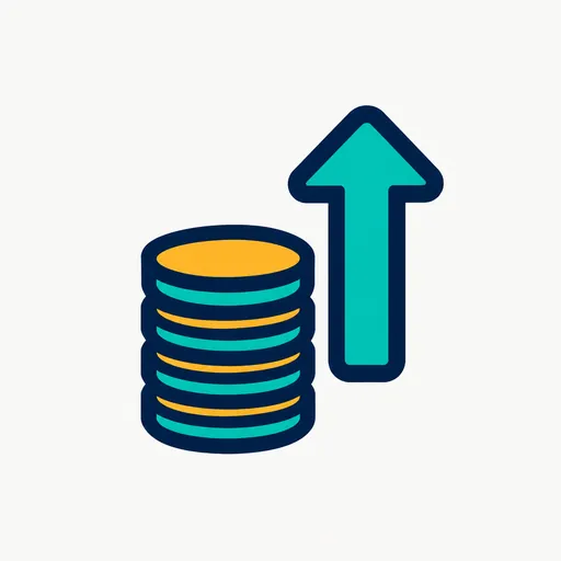 A stack of coins beside an upward arrow.