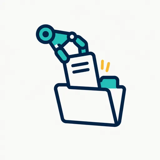 A robot hand placing a document into a folder.