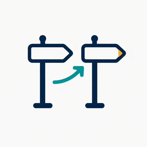 Two near-identical signposts with an arrow to the second.