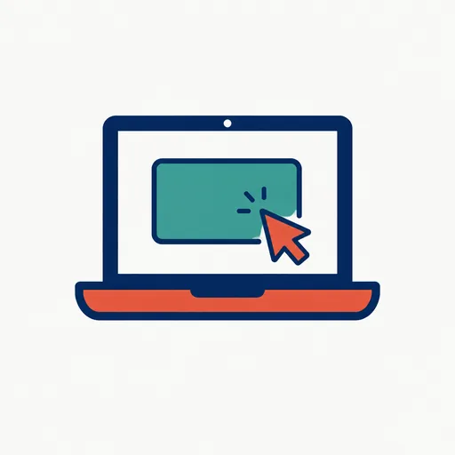A laptop with a cursor clicking a window: buying from a screen.