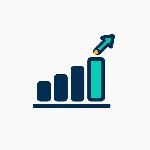 A bar chart with the last bar tallest and an upward arrow.