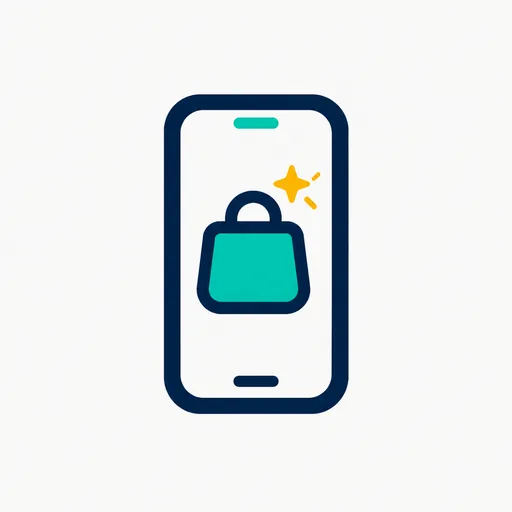 A phone showing a shopping bag with a sparkle.