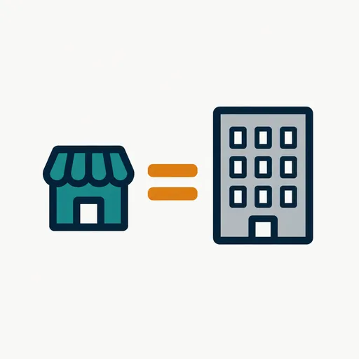 A small shop beside a large building: competing with larger firms.