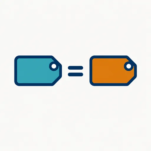 Two equal price tags with an equals sign: the same price as Jev.