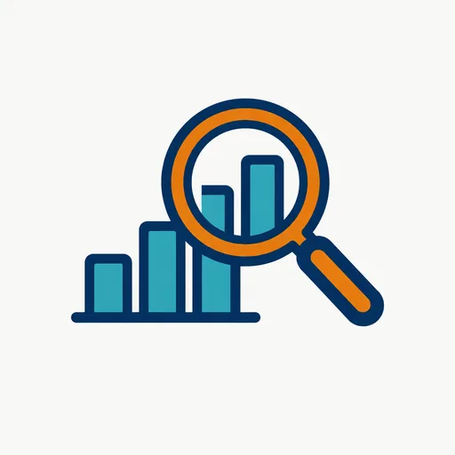 A magnifying glass over a bar chart: the numbers still need an outside check.