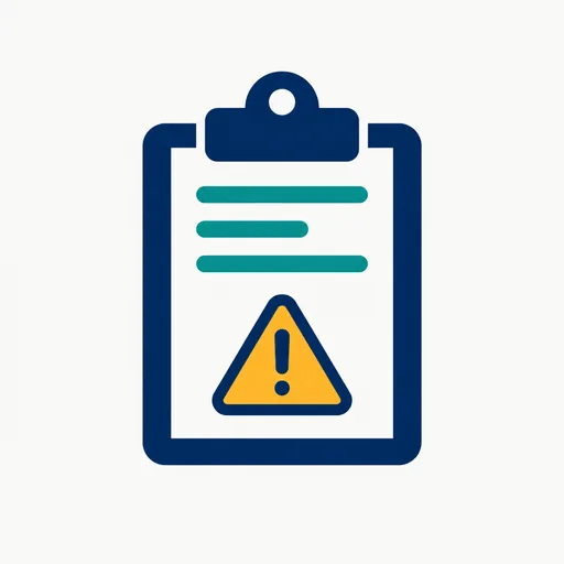 A clipboard with a small warning triangle.