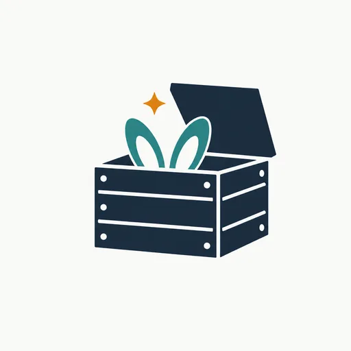 An open crate with rabbit ears peeking out.