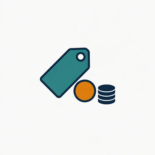A price tag beside a coin and a small stack of tokens.