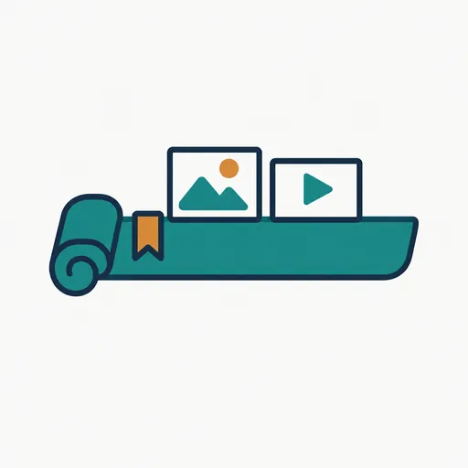 A long unrolling scroll carrying an image frame and a video frame.