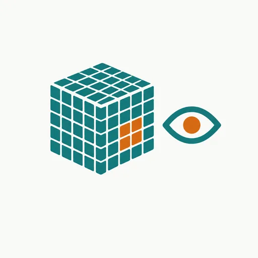 A cube of teal blocks with a few amber ones beside an eye: a large multimodal model with few parts active.