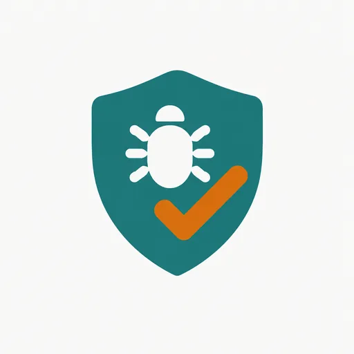 A shield with a bug and a check mark: finding and fixing security flaws.