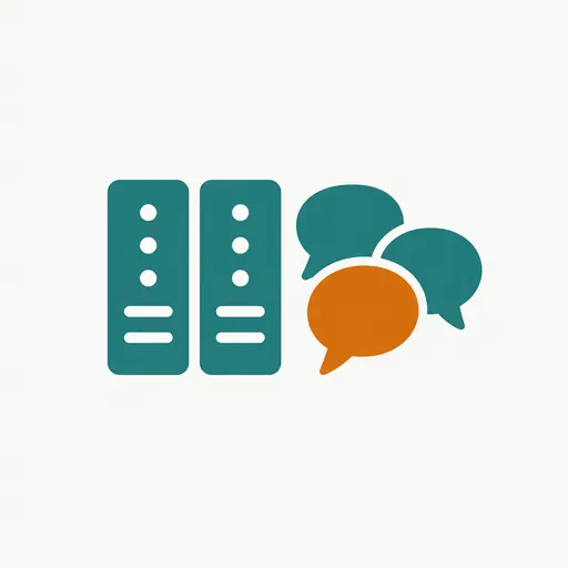 Two server racks beside speech bubbles: trained on its own datacenters in many languages.