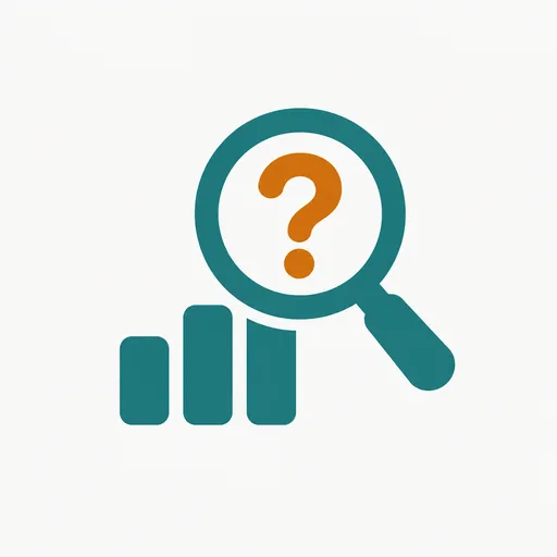 A magnifying glass with a question mark over a bar chart: scores still to be checked.