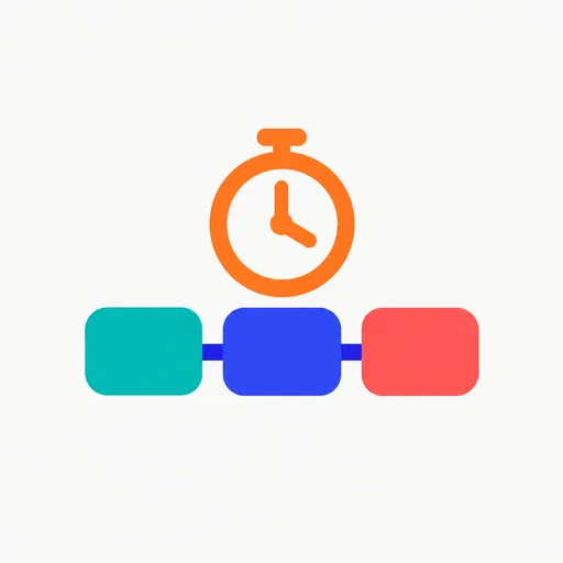 Three linked boxes with a stopwatch.