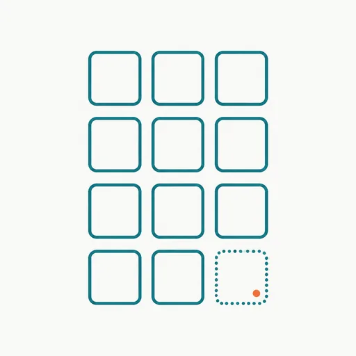 A grid of eleven small plain tiles with a twelfth drawn as a dotted outline: the named list and the unnamed additions.