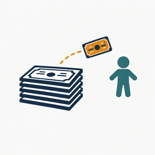 A single share certificate lifting off a stack toward a small figure.