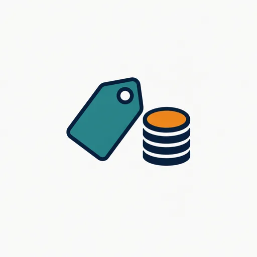 A price tag beside a stack of coins.