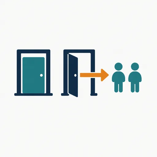 Two doors, one leading into a box and one leading straight to people.