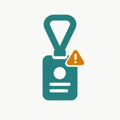An ID badge on a lanyard with a warning triangle: an insider risk.