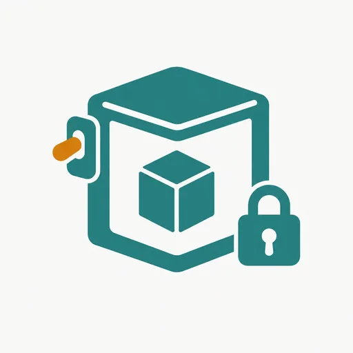 A box with a cube inside and a padlock and switch on the outside: controls outside the model.