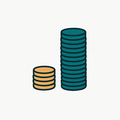 Two coin stacks side by side, one small and one very tall: the token bill next to the staffing estimate.
