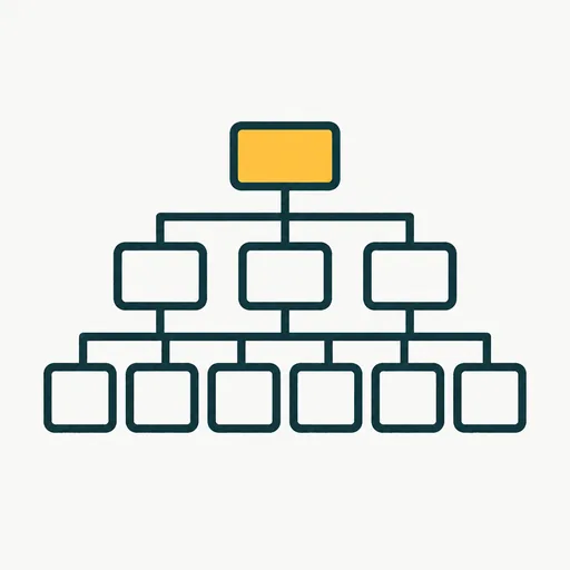 An org chart with one box at the top, a row beneath it, and a third row beneath that: a three-level tree of agents.
