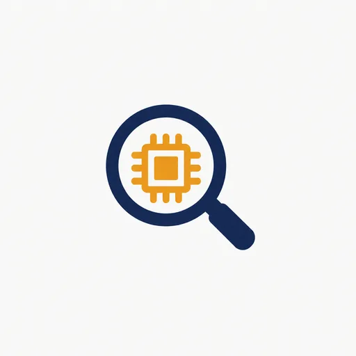 A magnifying glass over a microchip.