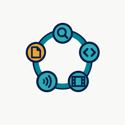 One circle holding five small tool icons: one agent.