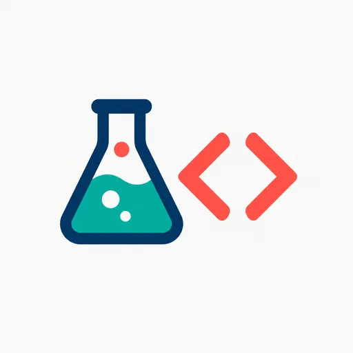 A flask beside a code bracket.