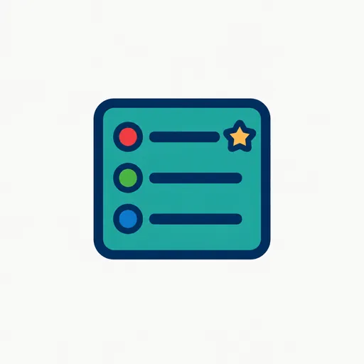 A list with red, green and blue dots, the top row marked with an amber star.