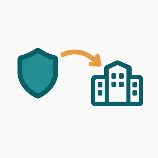 A shield with an arrow pointing to a building.