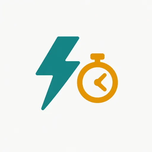 A lightning bolt and a stopwatch: the speed claim.