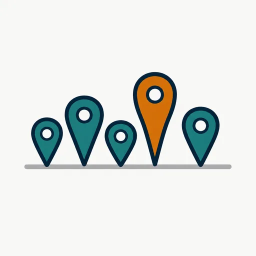 Map pins of different heights: countries that differ.
