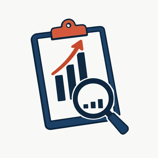 A clipboard with a rising bar chart and a magnifying glass showing the real bars are small: inflated self-reporting.