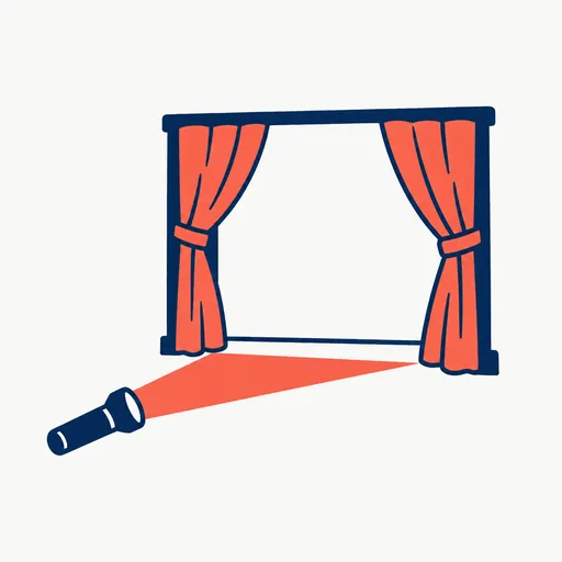 A flashlight lighting an open stage curtain with nothing behind it: exposure ends the front.