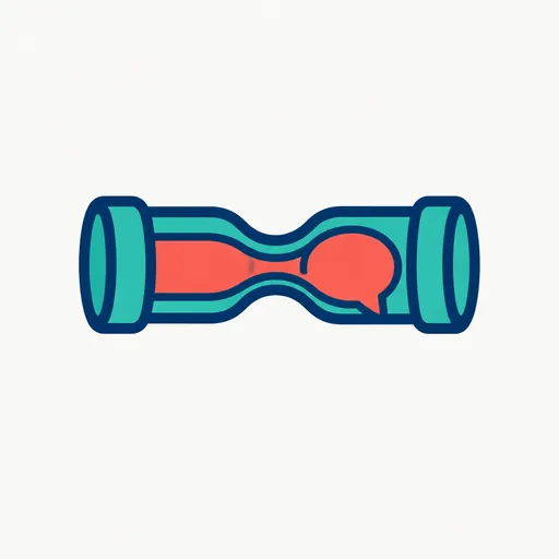 A speech bubble passing through a narrow pipe.